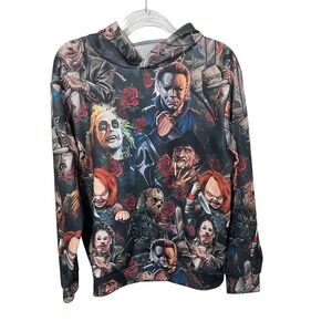Unbranded Horror Collage Hoodie Mens Small Black All Over Print Slasher Movie